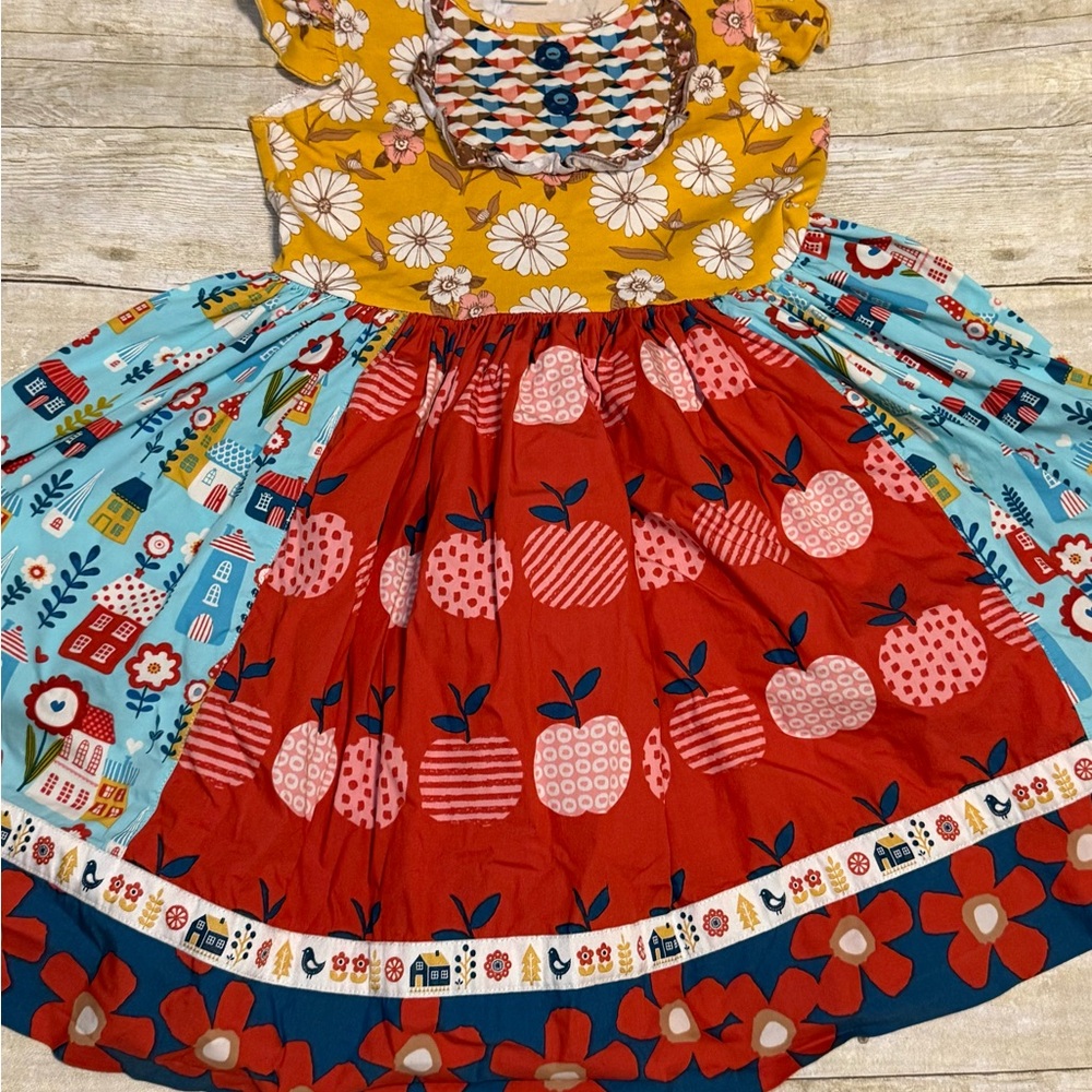 Colorful Floral and Apple Print Dress by Wild Flowers - Size 8